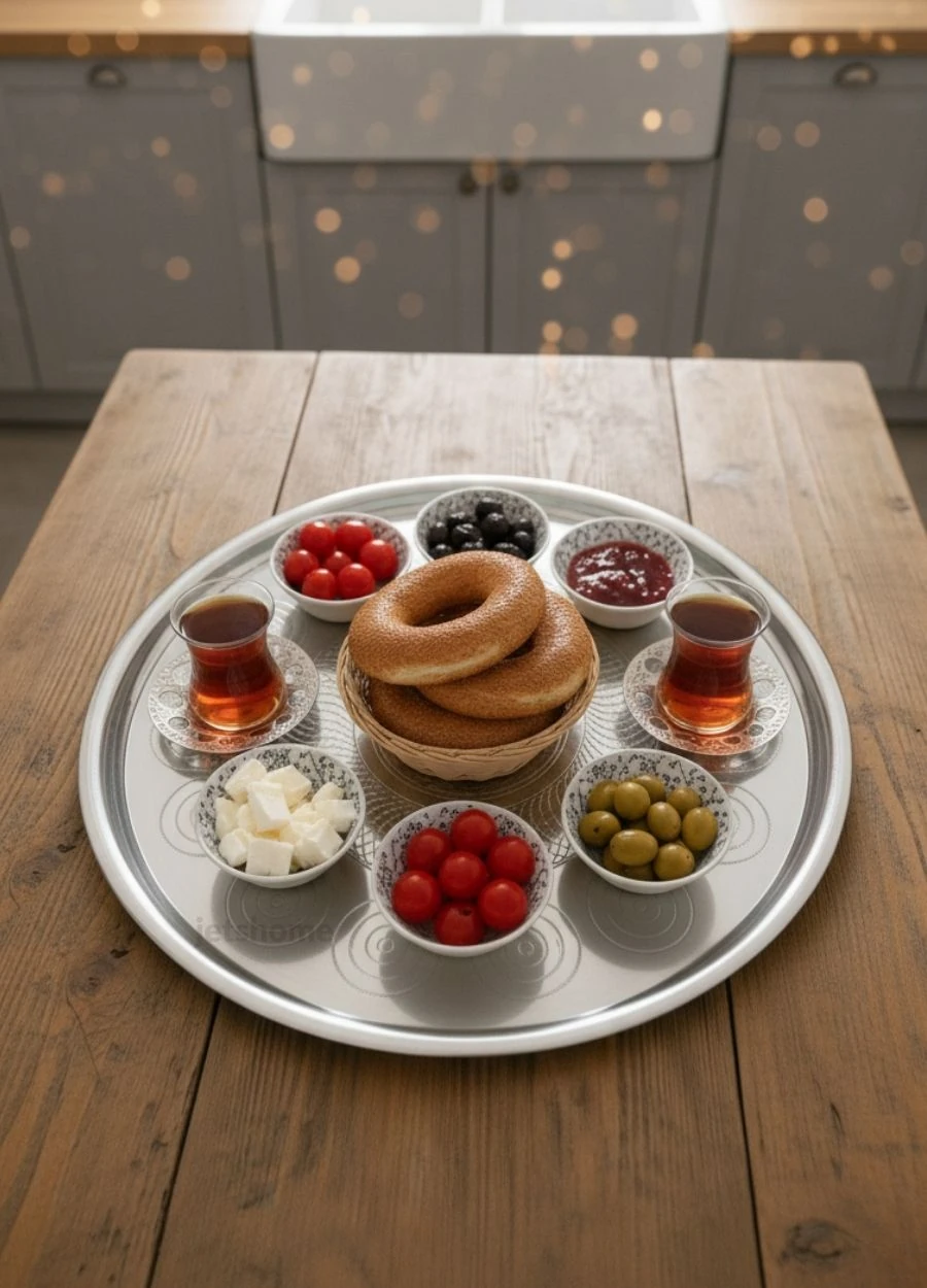 56 cm Paslanmaz Çelik Yer Sofrası Sini Yemek Sunum Çay Kahve Servis Tepsisi No:60