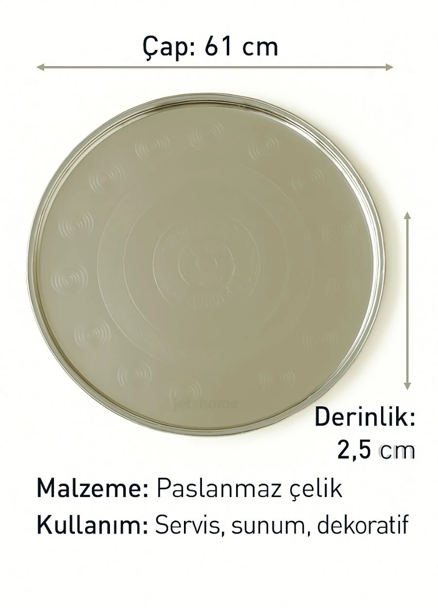 61 cm Paslanmaz Çelik Yer Sofrası Sini Yemek Sunum Çay Kahve Servis Tepsisi NO:65