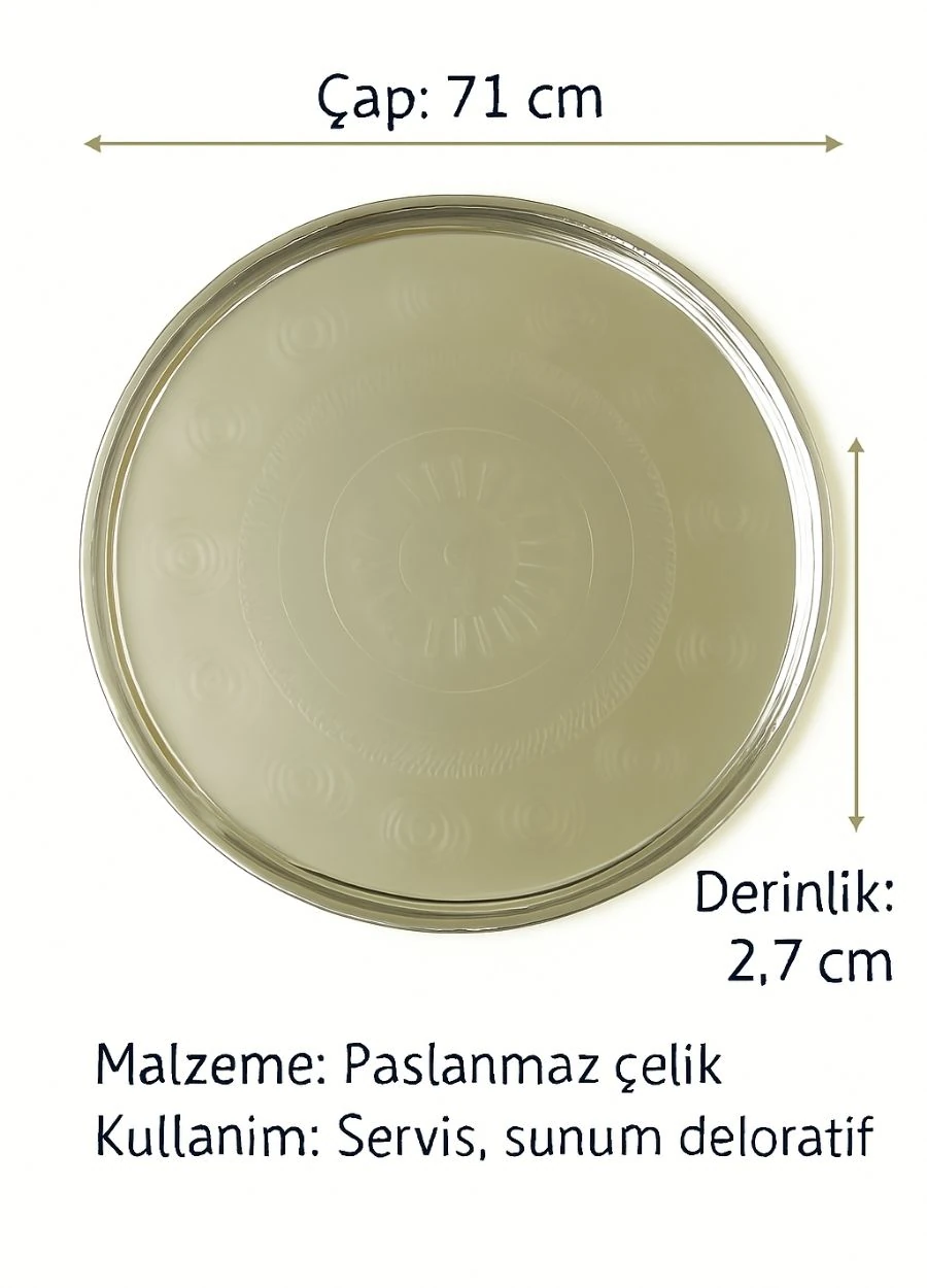 71 cm Paslanmaz Çelik Yer Sofrası Yemek Sunum Çay Kahve Servis Tepsisi Sini No:75
