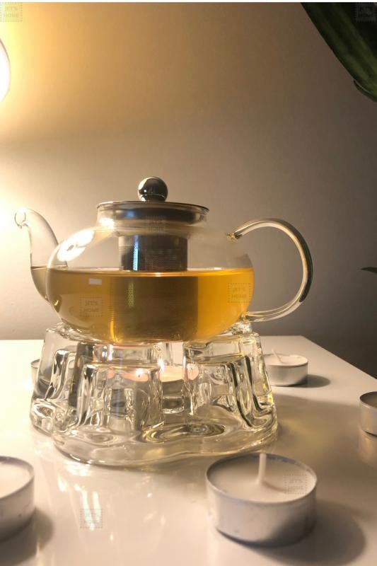 2’li Set Cam Demlik ve Cam Isıtıcı Süzgeçli Demlik 400 ml Bitki Çayı Demliği Borasilikat