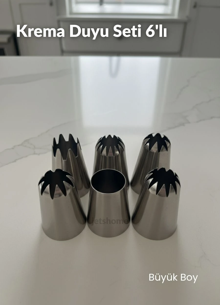 Büyük Boy 6’lı Yıldız Uçlu Krema Duy Seti – Pasta, Cupcake ve Kurabiye Süsleme Uçları
