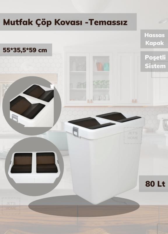 Çöp Kovası Bas Çek Mutfak Banyo Çöp Kutusu Beyaz 80 Litre