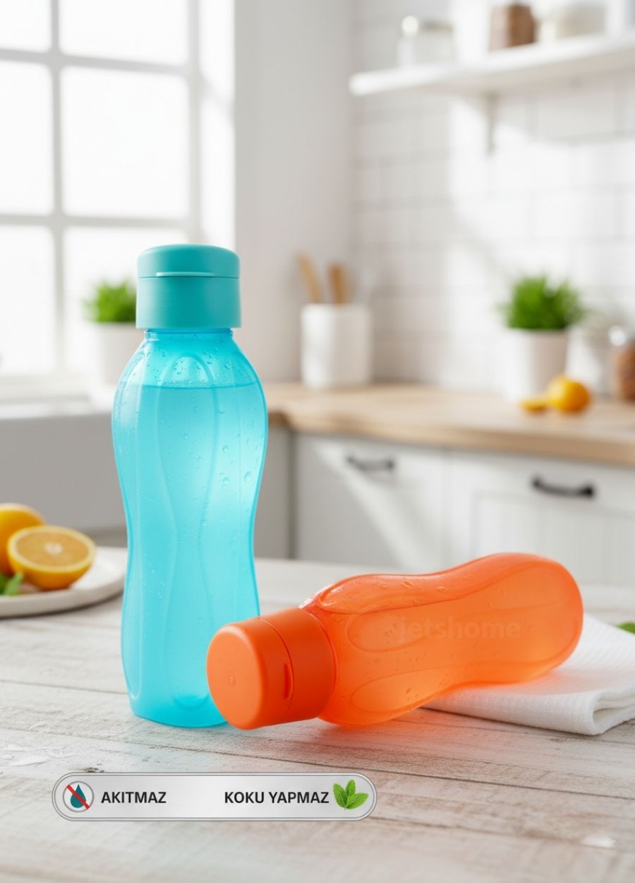 2’li Suluk Seti PP-5 Bpa Free Akıtmaz-Kokusuz Ofis-Spor-Okul Matarası Mavi Turuncu 750 ml