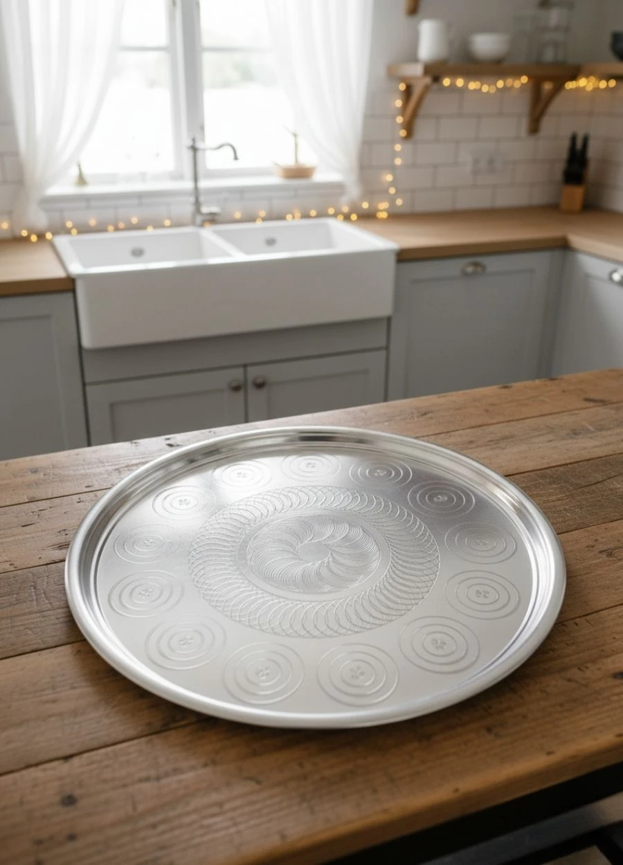 71 cm Paslanmaz Çelik Yer Sofrası Yemek Sunum Çay Kahve Servis Tepsisi Sini No:75