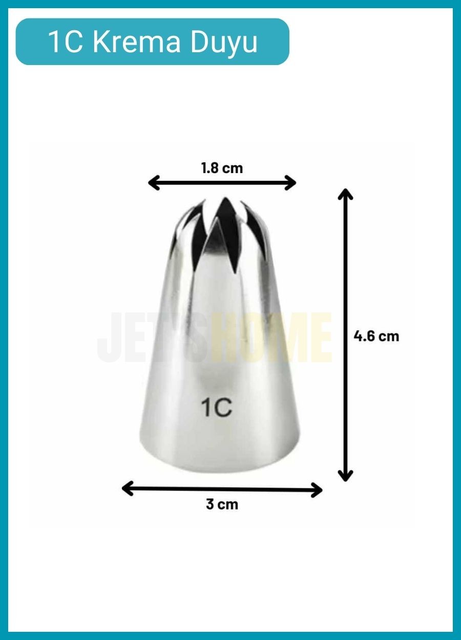 1C Kapalı Yıldız Desen Krema Duyu Büyük Boy Pasta Duyu Paslanmaz Çelik Krema Torbası Ucu 3.0x1.8x4.6 cm