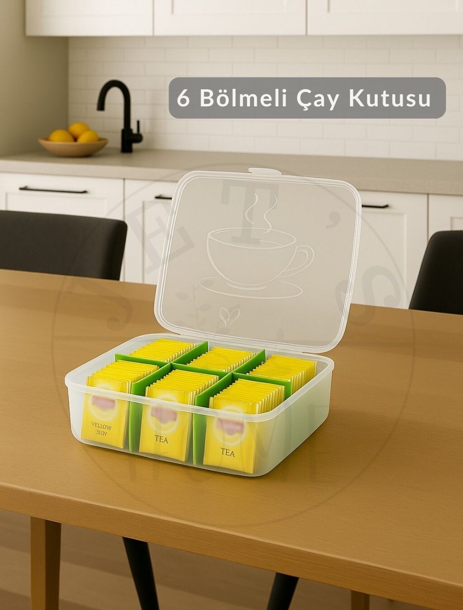 6 Bölmeli Çay Kutusu Şeffaf Çay Kabı Plastik Poşet Çay Kutusu BPA Free