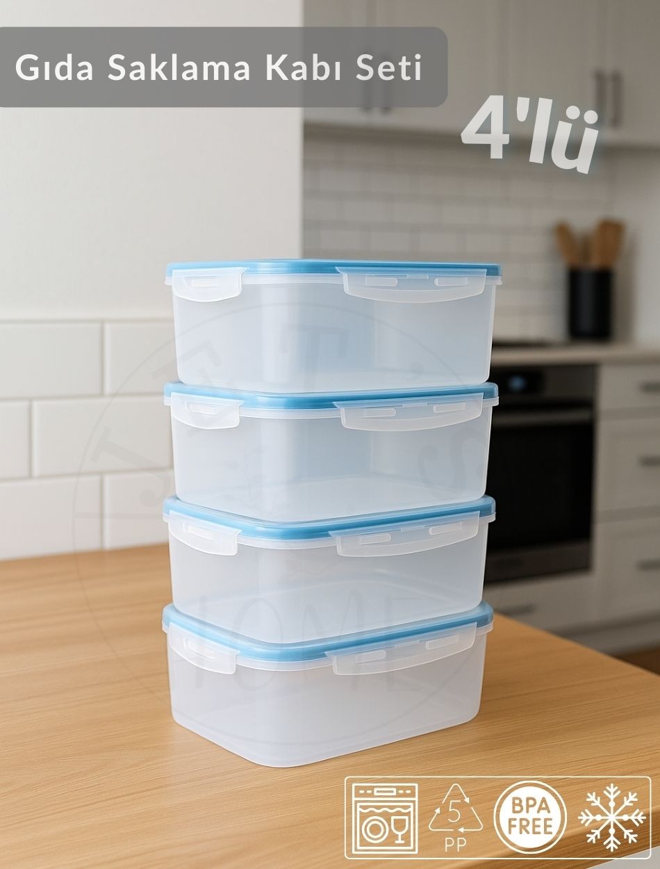 4'lü Vakumlu Saklama Kabı Seti Hava Almaz BPA Free Kilitlenebilir Gıda Erzak Kabı 1,6 L