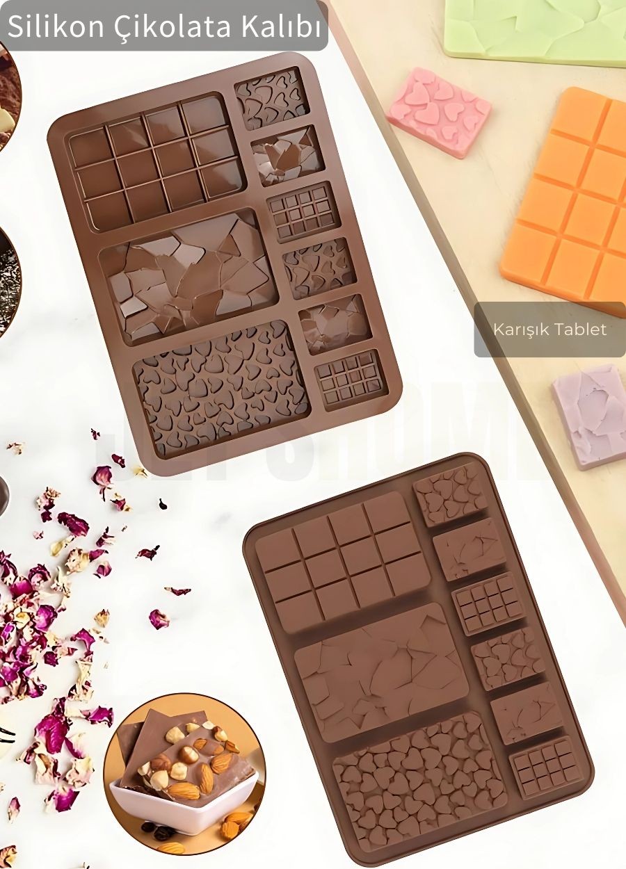 Karışık Tablet Desen Çikolata Kalıbı BPA FREE Buz Kalıbı Silikon Tatlı Kalıbı Yapışmaz Kalıp