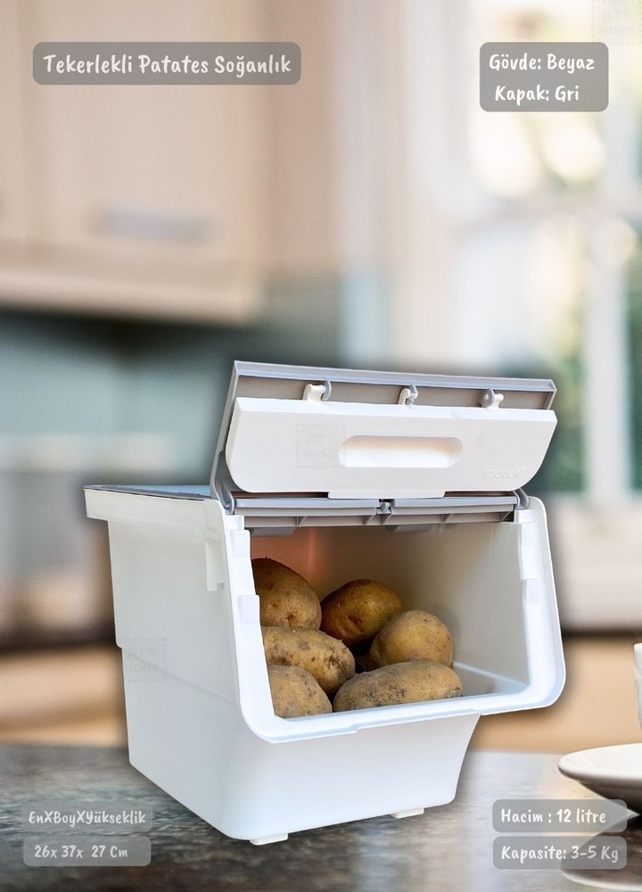 Tekerlekli Sebzelik BPA Free Soğanlık Oyuncaklık Organizer Gri 12 Lt