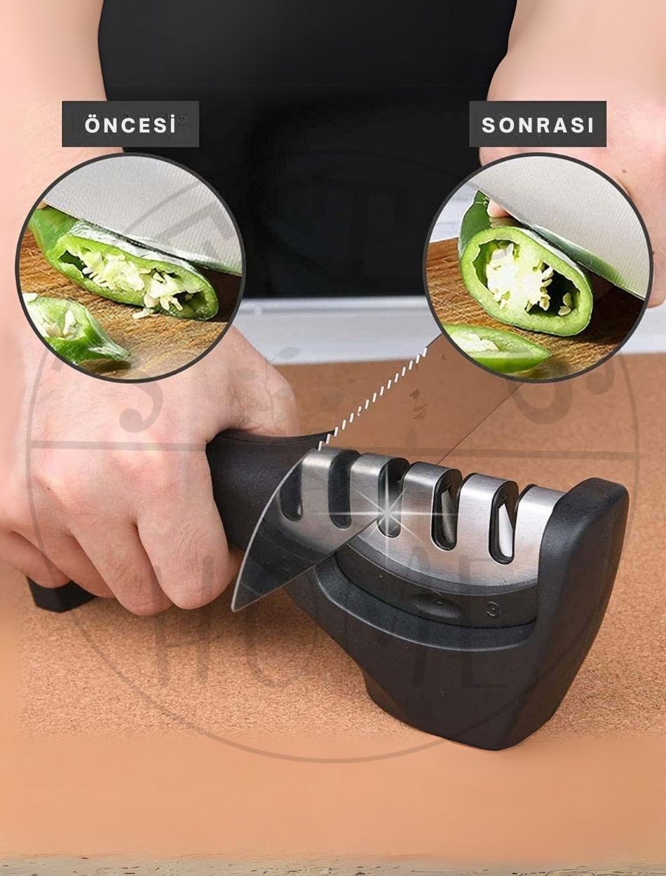 Bıçak Bileme Aleti Üç Kısımlı Et Bıçağı Bileyici Paslanmaz Çelik 20 cm