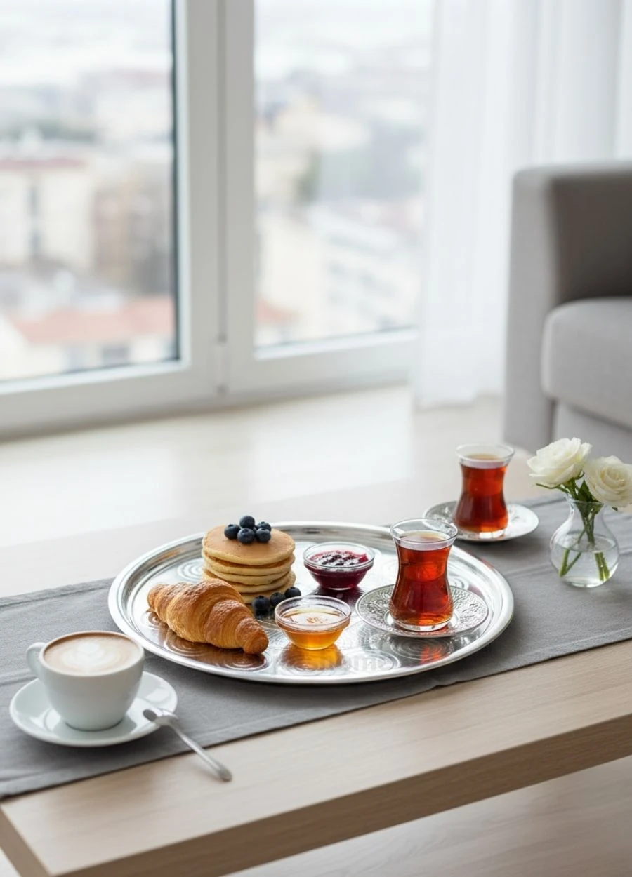 32,5 cm Yuvarlak Paslanmaz Çelik Çay Kahve Servis Tepsisi No:35 Derinlik 2 cm