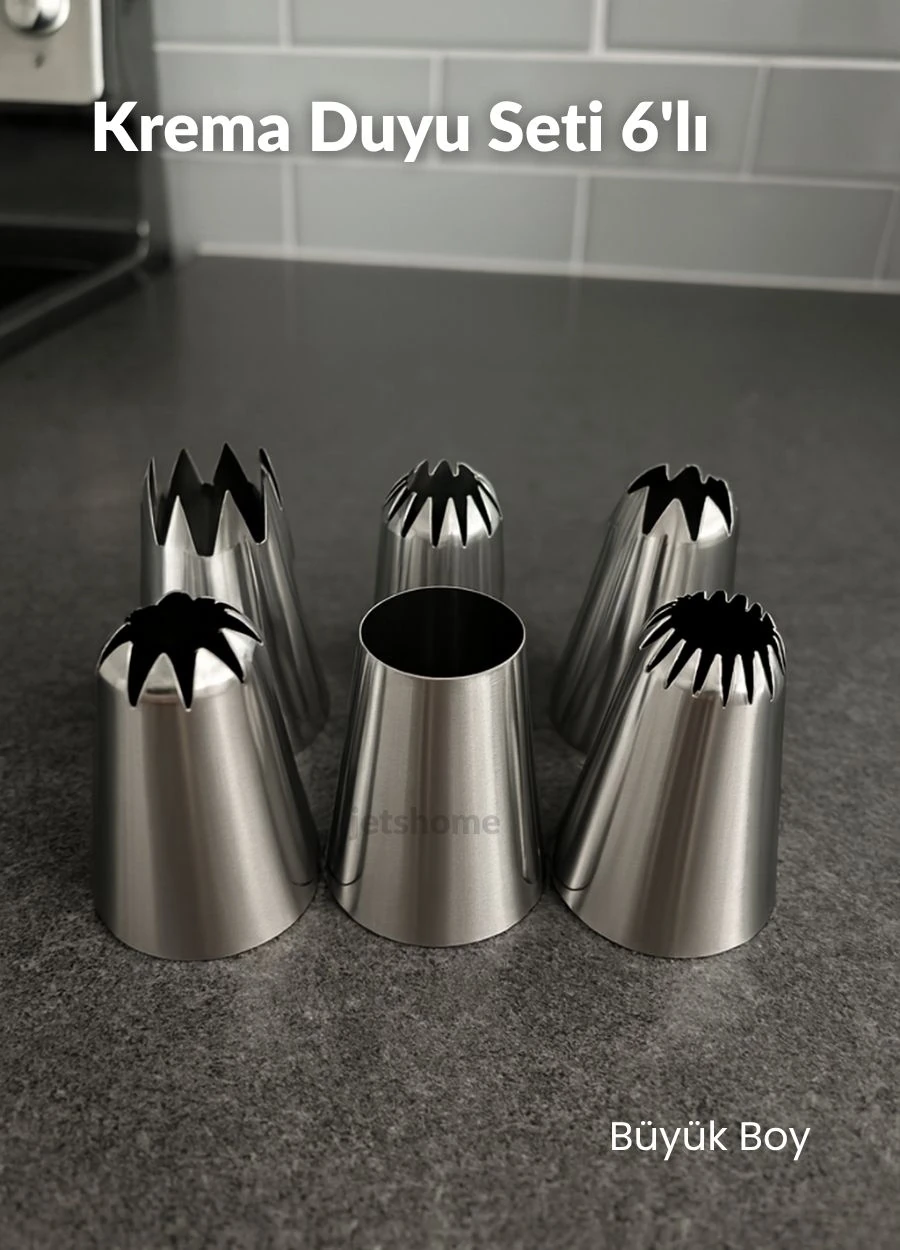 Büyük Boy 6’lı Yıldız Uçlu Krema Duy Seti – Pasta, Cupcake ve Kurabiye Süsleme Uçları