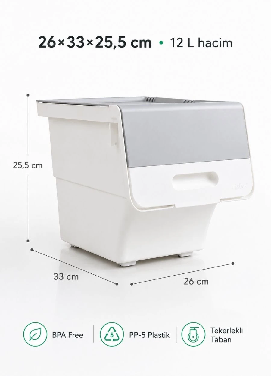 3'lü Tekerlekli Gri Sebzelik Seti 36 L BPA Free | jetshome
