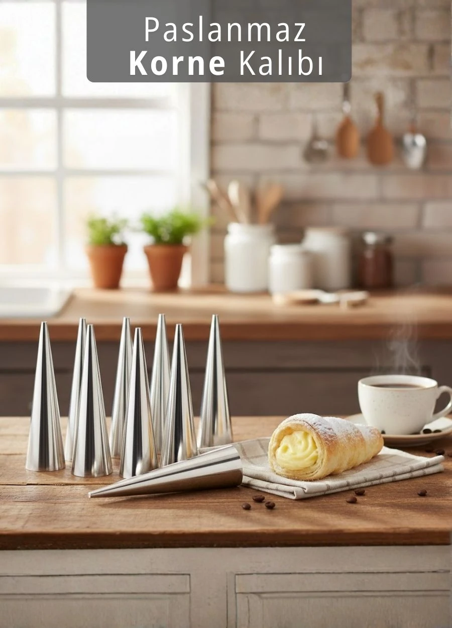12'li Korne Kalıbı Torpil Huni Tatlı Kalıbı Pasta Kurabiye Profiterol Milföy Süsleme Aparatı 12 cm