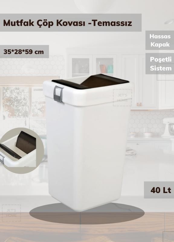 Çöp Kovası Bas Çek Mutfak Banyo Çöp Kutusu Beyaz 40 Litre