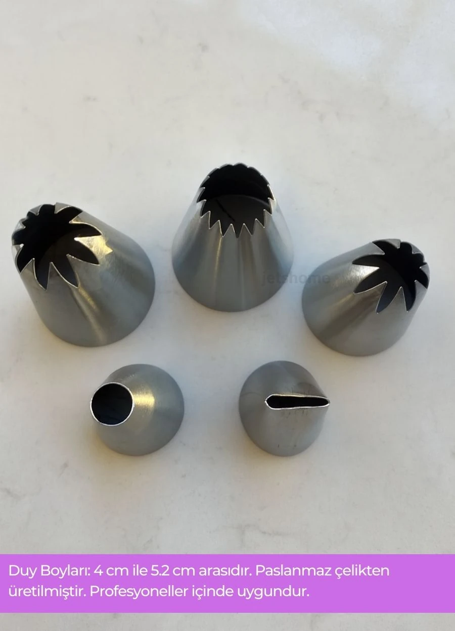 Cupcake, Ekler, Pasta ve Kurabiye Duyu 5’li Büyük Boy Paslanmaz Çelik Dekoratif Krema Duy Seti Set-3