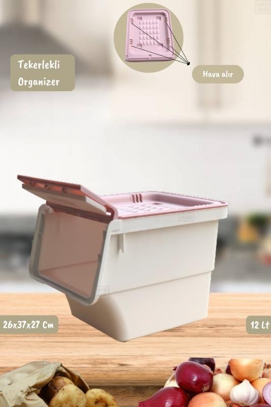 Tekerlekli Sebzelik BPA Free Soğanlık Oyuncaklık Organizer Beyaz Beyaz Pembe 12 Lt