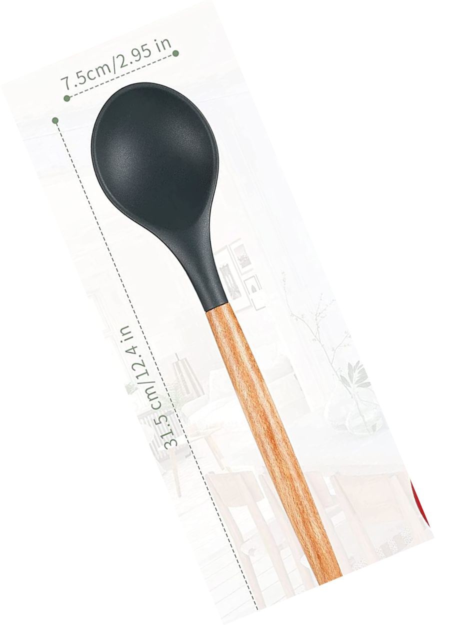 Silikon Kepçe Mutfak Kepçesi Ahşap Saplı 31 cm