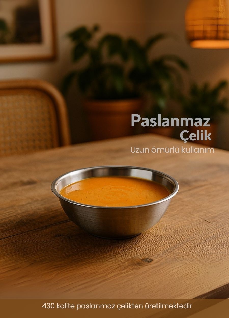 2'li Set Sağlıklı Paslanmaz Çelik Kase - Çok Yönlü Çorba, Salata ve Meyve Kabı 350 ml No 1
