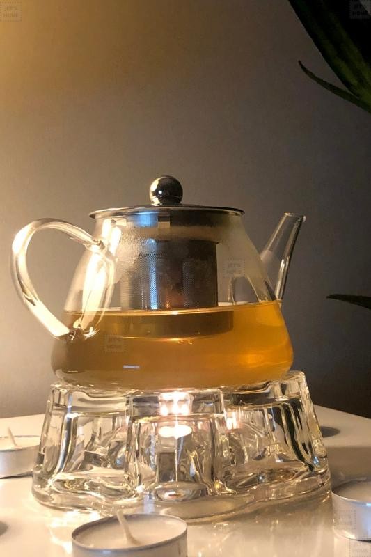 2’li Set Cam Demlik ve Cam Isıtıcı Süzgeçli Demlik 500 ml Bitki Çayı Demliği Borasilikat