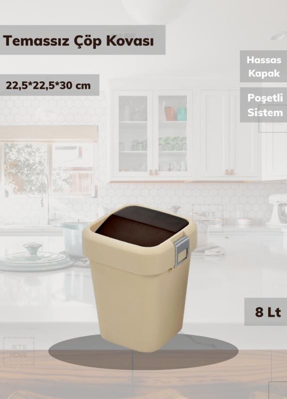 Çöp Kovası Tezgah Üstü Çöp Kutusu Küçük Bej 8 Litre