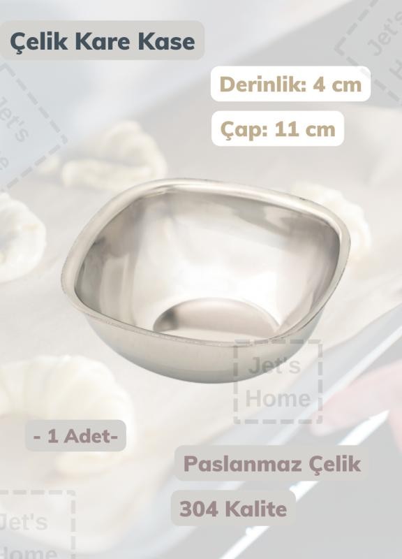 Çelik Kare Kase 11 cm Paslanmaz Çelik Kase