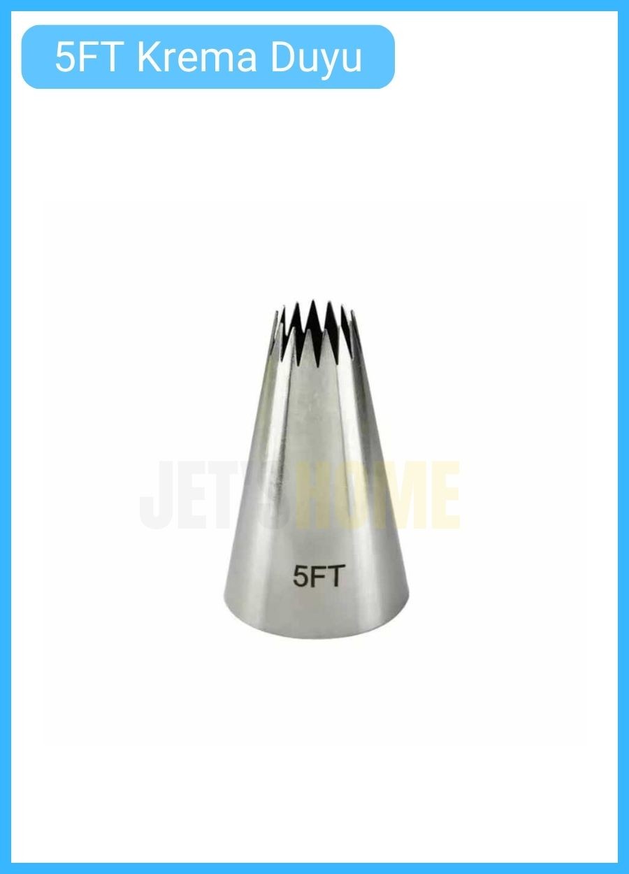 5FT Açık Yıldız Desen Krema Duyu Büyük Boy Pasta Duyu Paslanmaz Çelik Krema Torbası Ucu 3.0x1.4x4.8 cm