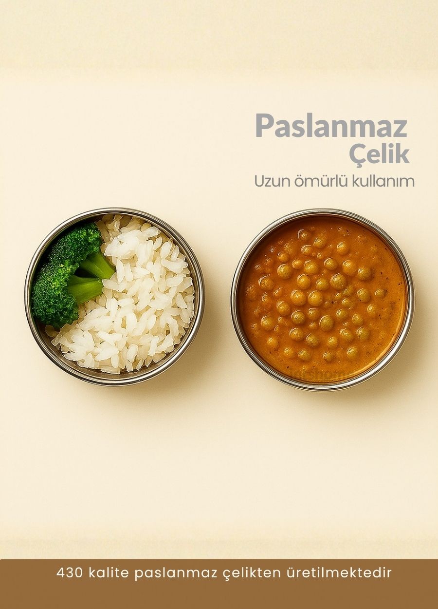 2’li Paslanmaz Çelik Sefer Tası 12x6 cm Yemek Taşıma Kabı No:1 – 0,65 lt