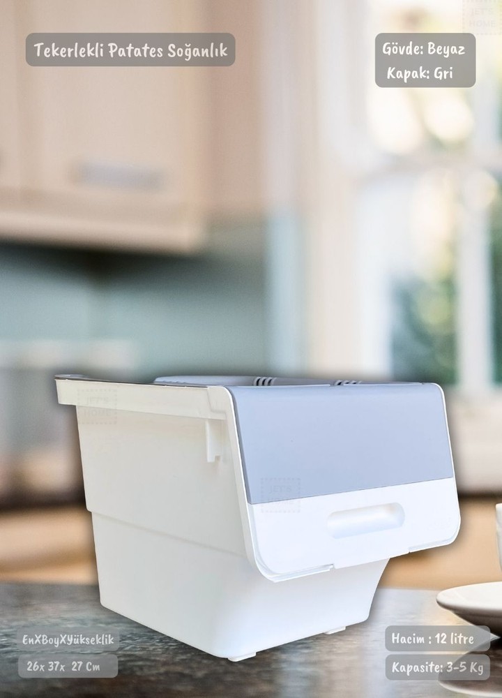 Tekerlekli Sebzelik BPA Free Soğanlık Oyuncaklık Organizer Gri 12 Lt