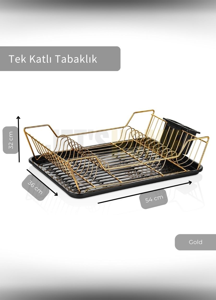 Tek Katlı Bulaşıklık Tezgah Üstü Tabaklık BPA FREE Bulaşık Sepeti Gold