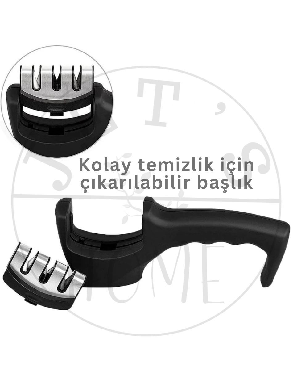 Bıçak Bileme Aleti Üç Kısımlı Et Bıçağı Bileyici Paslanmaz Çelik 20 cm