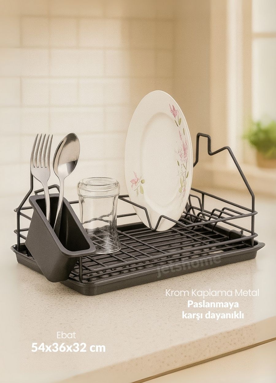 Tek Katlı Bulaşıklık Tezgah Üstü Tabaklık BPA FREE Bulaşık Sepeti Siyah