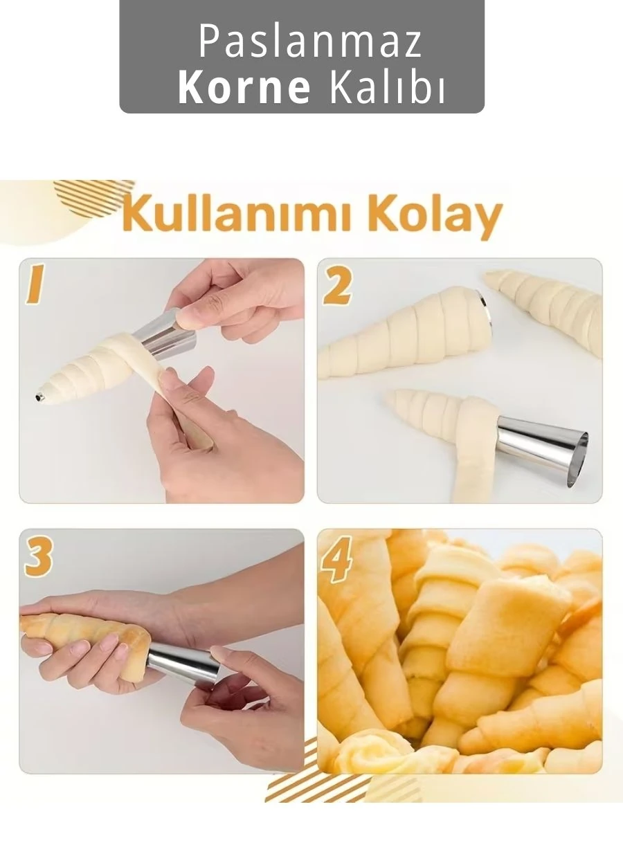 12'li Korne Kalıbı Torpil Huni Tatlı Kalıbı Pasta Kurabiye Profiterol Milföy Süsleme Aparatı 12 cm