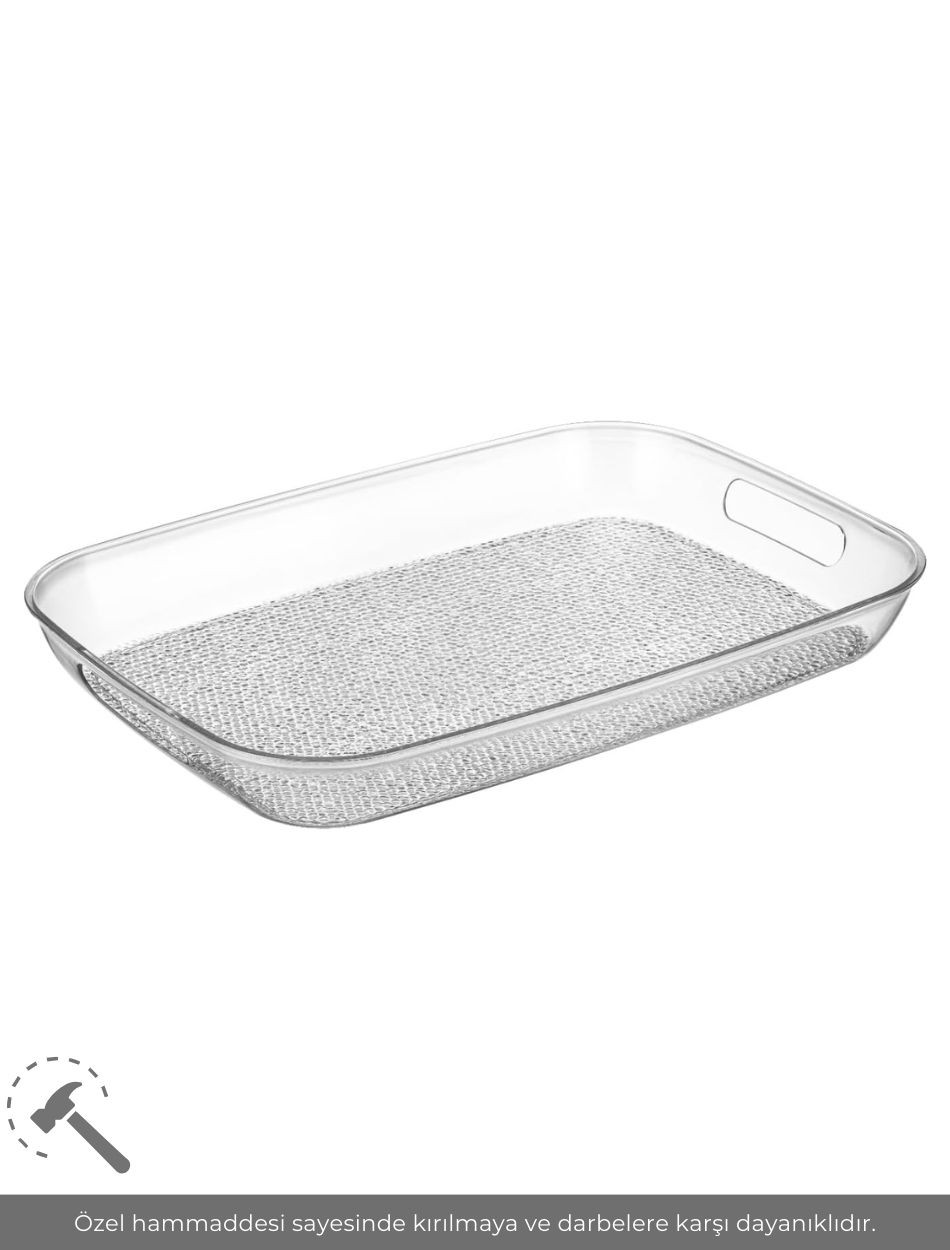 Sunum Tepsisi Kırılmaz Çay Tepsisi BPA Free Servis Tepsisi Şeffaf 30x44 cm