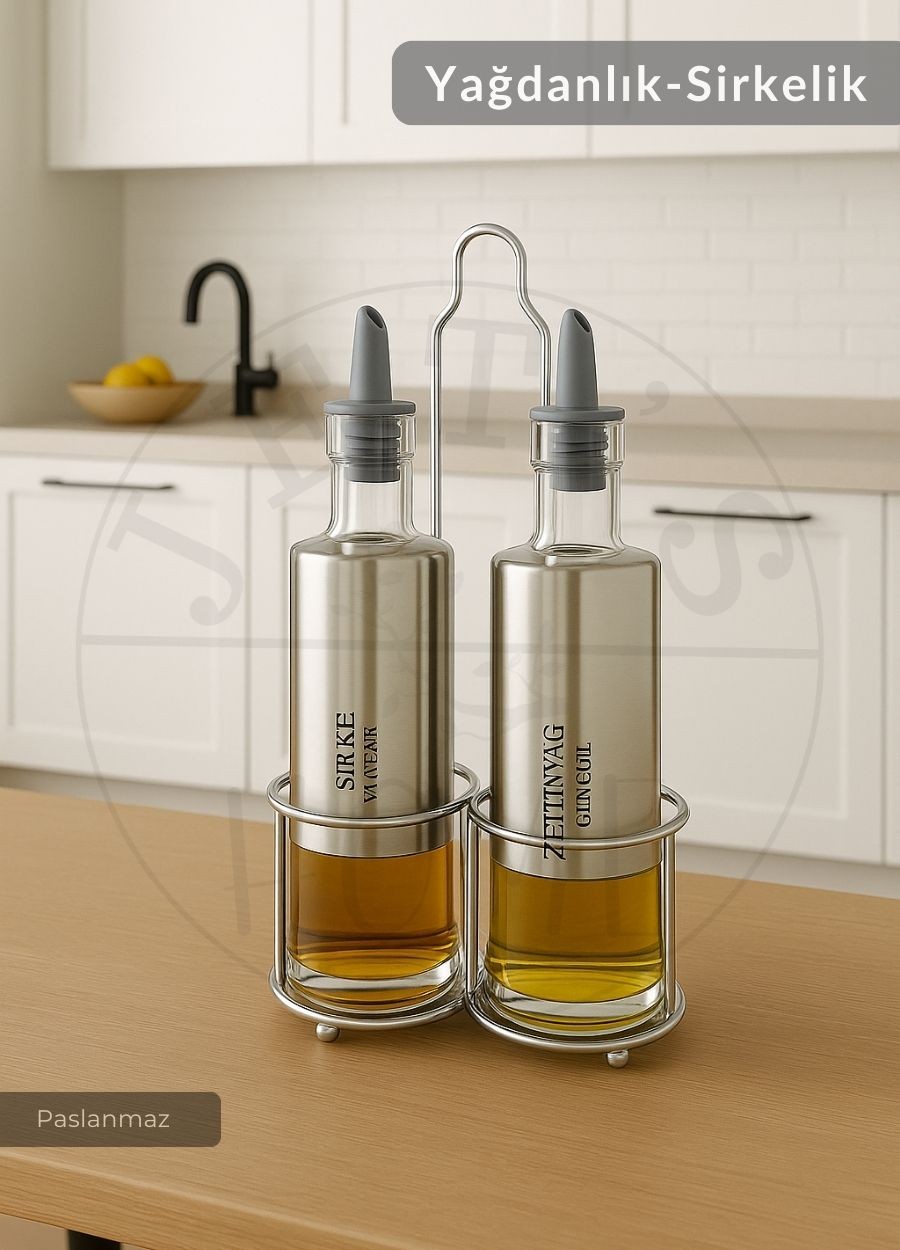 2’li Set Yağdanlık Takımı Paslanmaz Yağlık Sirkeli Çelik 300 ml