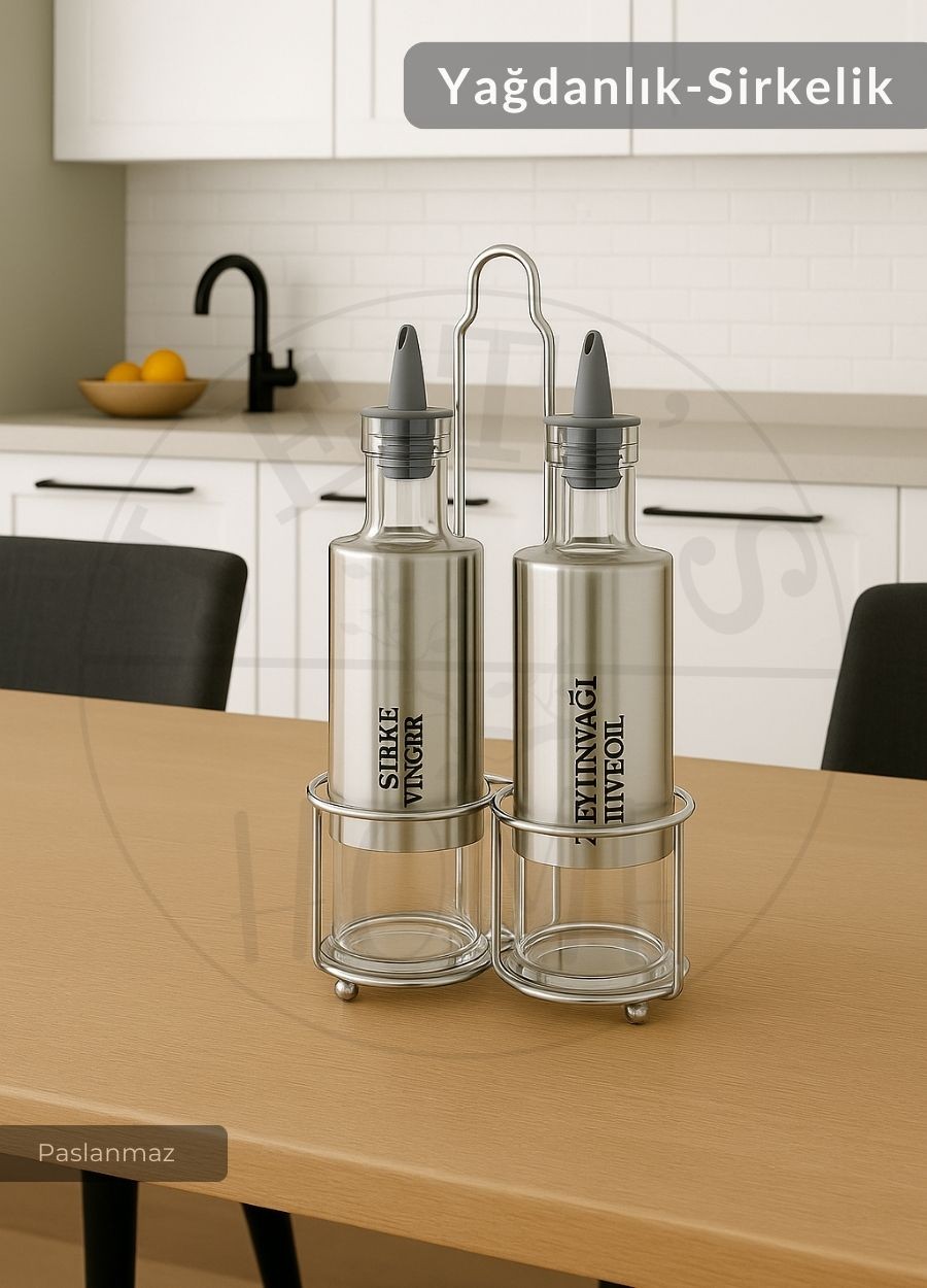 2’li Set Yağdanlık Takımı Paslanmaz Yağlık Sirkeli Çelik 300 ml