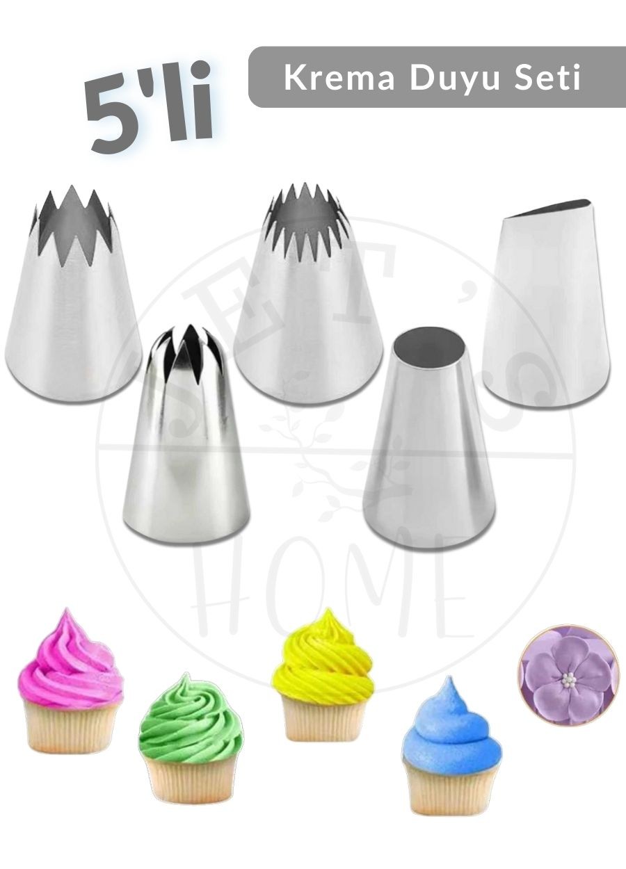 5' li Krema Duyu Seti Büyük Boy Pasta Dolgu Kreması Paslanmaz Şanti Duyu Çelik Set-3