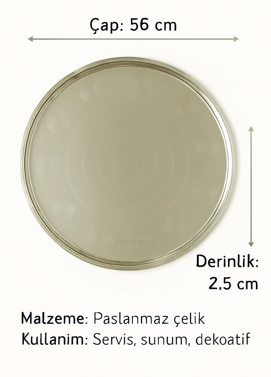 56 cm Paslanmaz Çelik Yer Sofrası Sini Yemek Sunum Çay Kahve Servis Tepsisi No:60