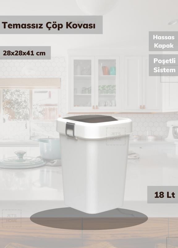 Çöp Kovası Aç-Kapa Banyo Çöp Kutusu Mutfak Çöp Kovası Beyaz 18 Litre