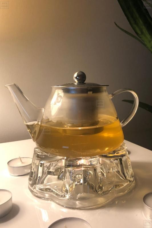 2’li Set Cam Demlik ve Cam Isıtıcı Süzgeçli Demlik 500 ml Bitki Çayı Demliği Borasilikat