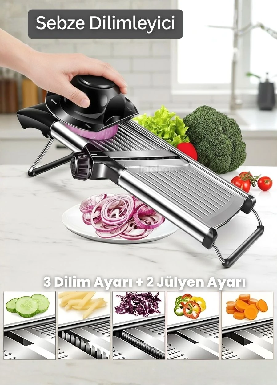 5 Ayarlı Sebze Dilimleyici Paslanmaz Sebze Kesici Ayarlanabilir Patates Soğan Rendesi Mandolin Rende
