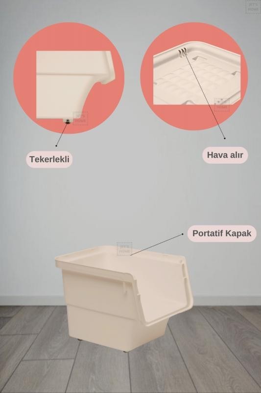 3'lü Tekerlekli Patateslik Soğanlık Oyuncaklık Patates Soğan Sepeti Sebzelik Krem 36 Lt