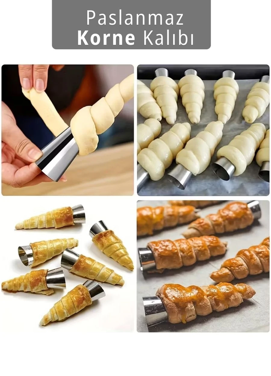 12'li Korne Kalıbı Torpil Huni Tatlı Kalıbı Pasta Kurabiye Profiterol Milföy Süsleme Aparatı 12 cm