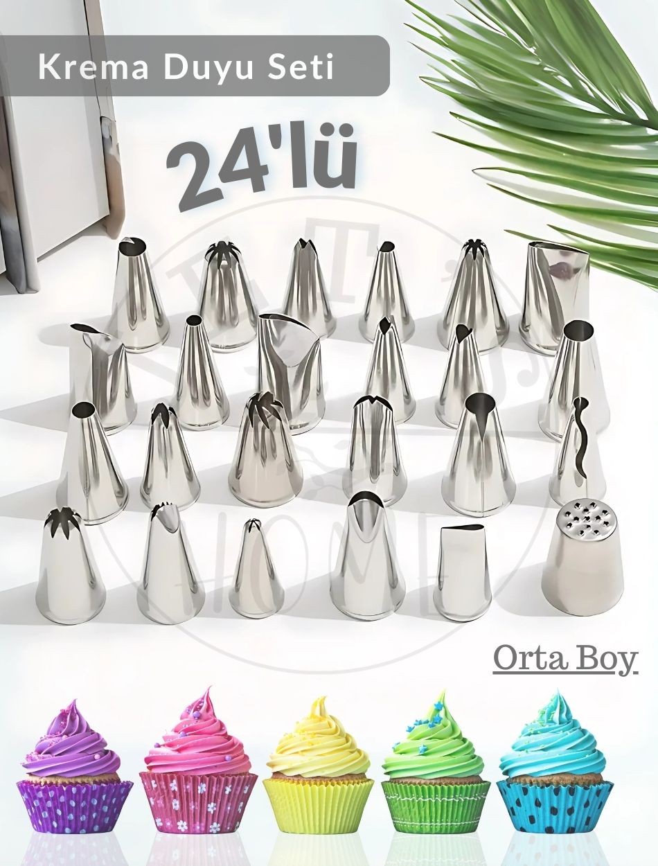 003.2201035009 - 24’lü Krema Duyu Seti Orta Boy Pasta Dolgu Kreması Paslanmaz Şanti Duyu Çelik
