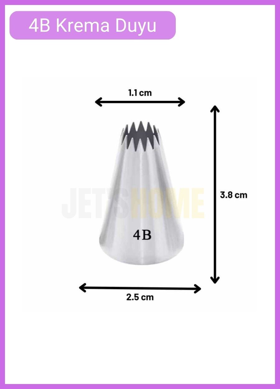4B Açık Yıldız Desen Krema Duyu Büyük Boy Pasta Duyu Paslanmaz Çelik Krema Torbası Ucu 2.5x1.2x3.8 cm