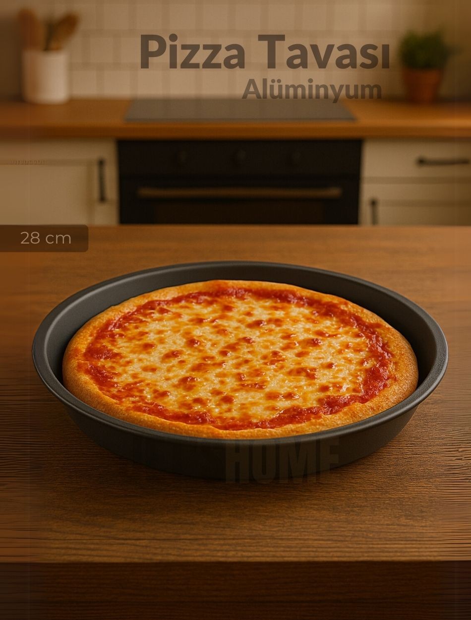 2'li Pizza Tavası Seti Alüminyum Pizza Tepsisi Yapışmaz Lahmacun Pide Tavası 28 Cm