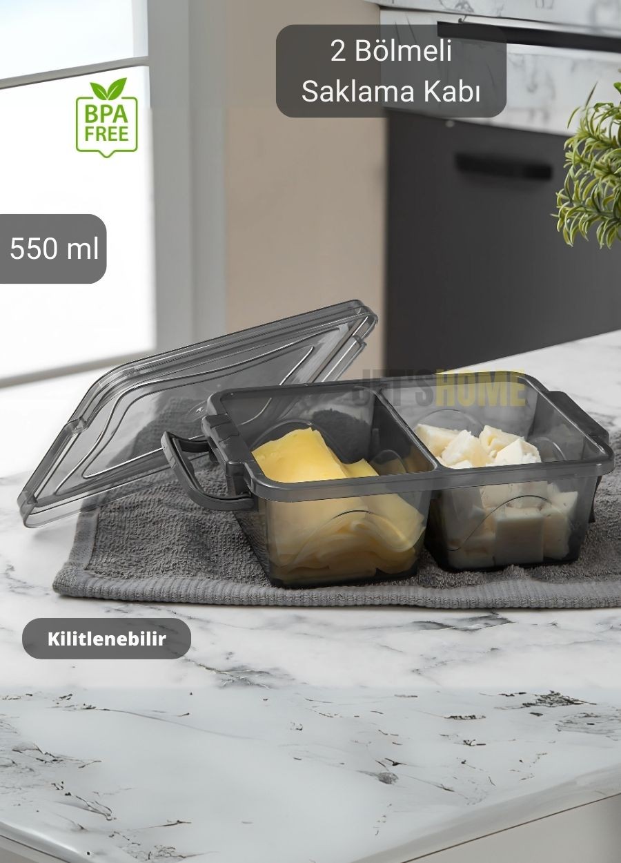 2 Bölmeli Saklama Kabı Erzak Kabı Yiyecek Kutusu BPA Free 550 ml