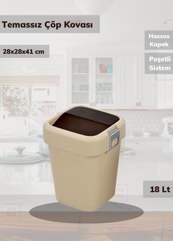 Çöp Kovası Bas Çek Mutfak Banyo Çöp Kutusu Bej 18 Litre