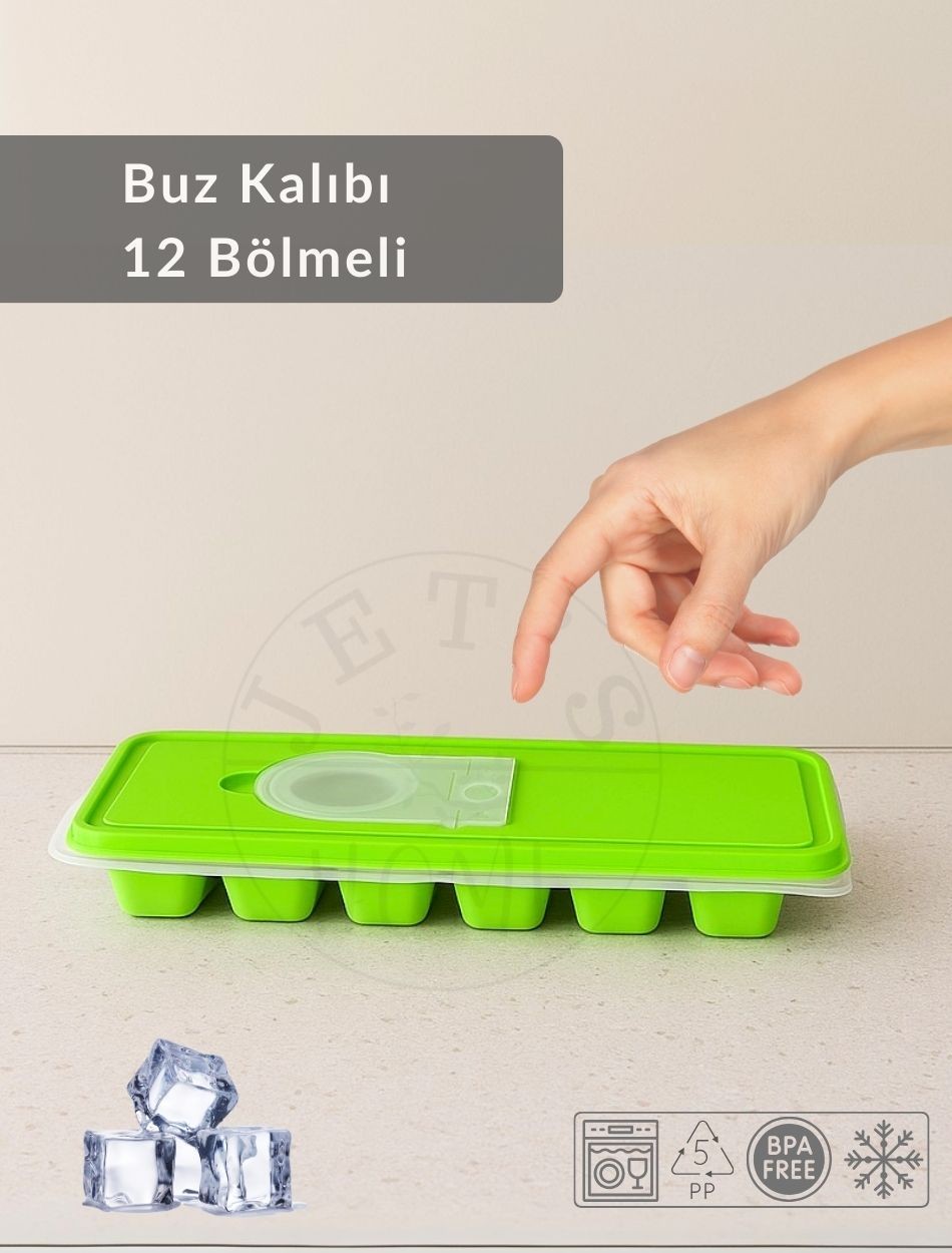 12 Bölmeli Buz Kalıbı Esnek Silikon Buz Küpü BPA FREE Kare Bas Parmak Buzluk 3x3 Yeşil