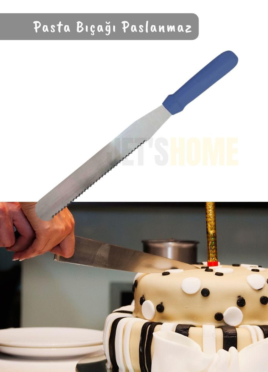 Pasta Bıçağı Tırtıklı Pasta Spatulası Paslanmaz Çelik 38 cm